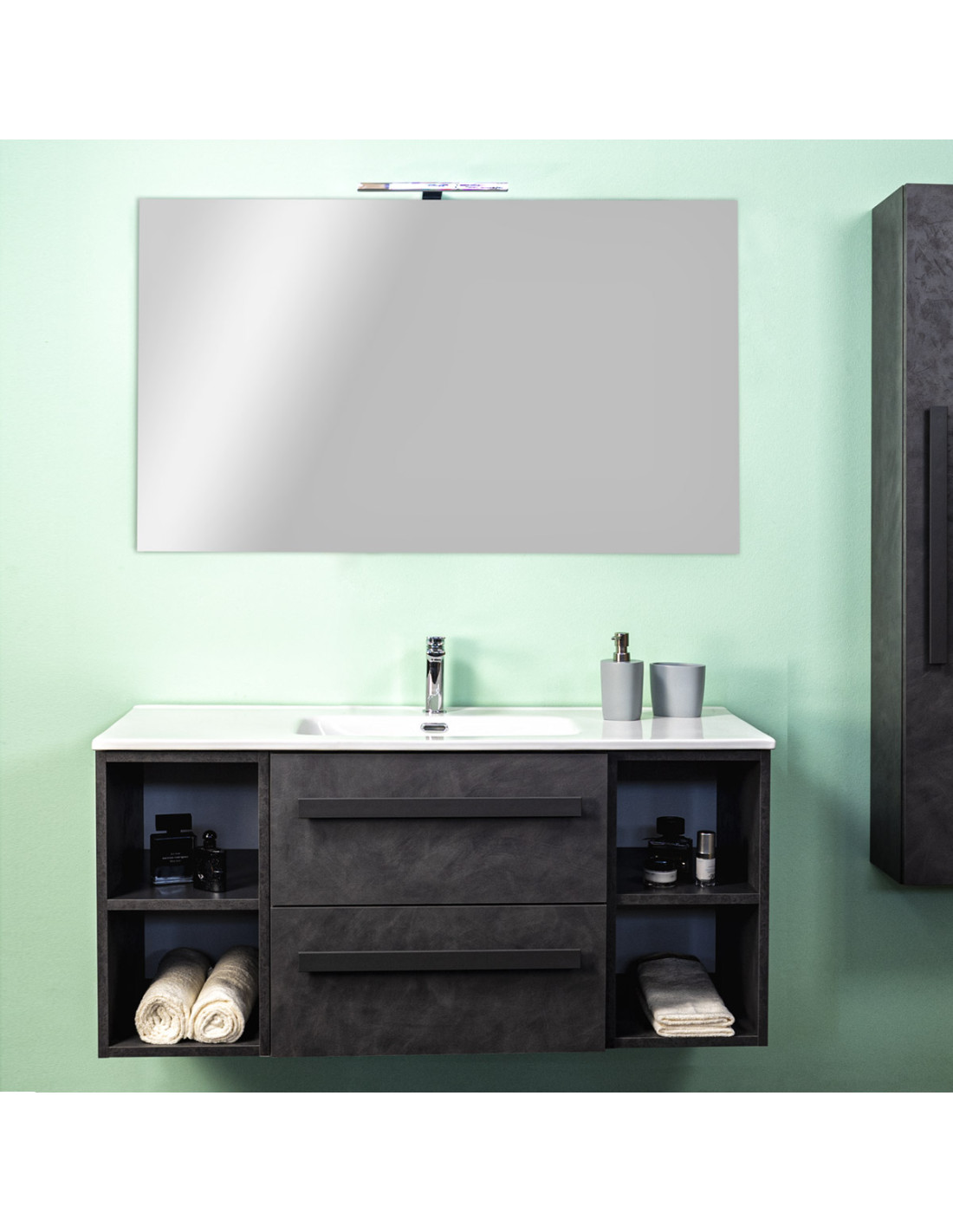 Mobile bagno sospeso con lavabo ceramica cm 120 Lirioc Cemento Scuro