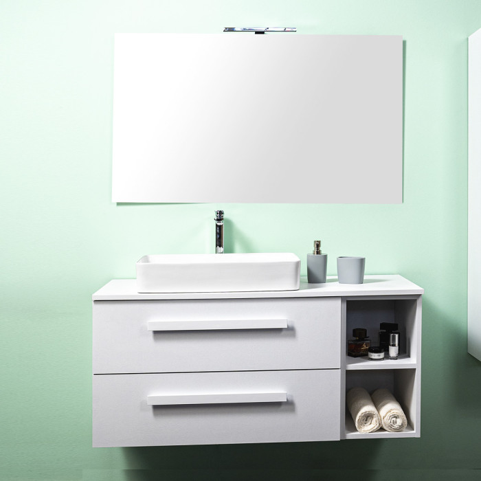 Mobile bagno sospeso con lavabo appoggio vano a giorno cm 120 Liriot Cemento Bianco