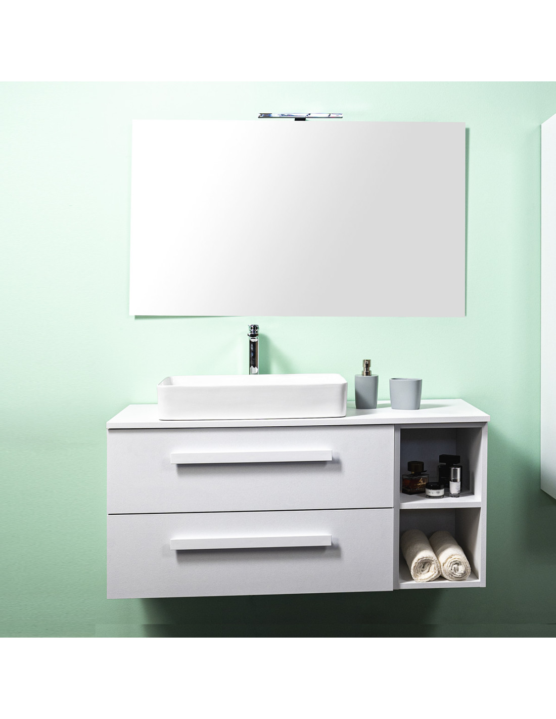 Mobile bagno sospeso con lavabo appoggio vano a giorno cm 120 Liriot Cemento Bianco