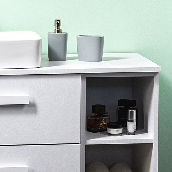 Mobile bagno sospeso con lavabo appoggio vano a giorno cm 120 Liriot Cemento Bianco