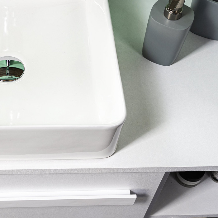 Mobile bagno sospeso con lavabo appoggio vano a giorno cm 100 Liriot Cemento Bianco