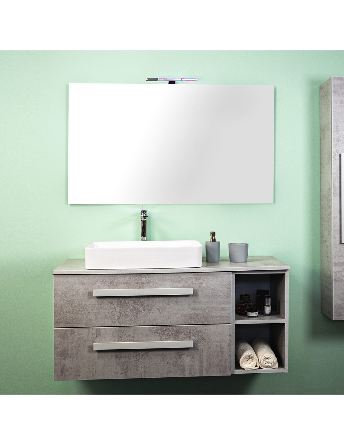 Mobile bagno sospeso con lavabo appoggio vano a giorno cm 120 Liriot Cemento chiaro grigio tortora