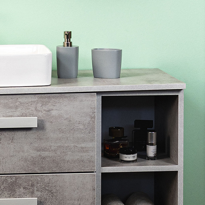 Mobile bagno sospeso con lavabo appoggio vano a giorno cm 120 Liriot Cemento chiaro grigio tortora