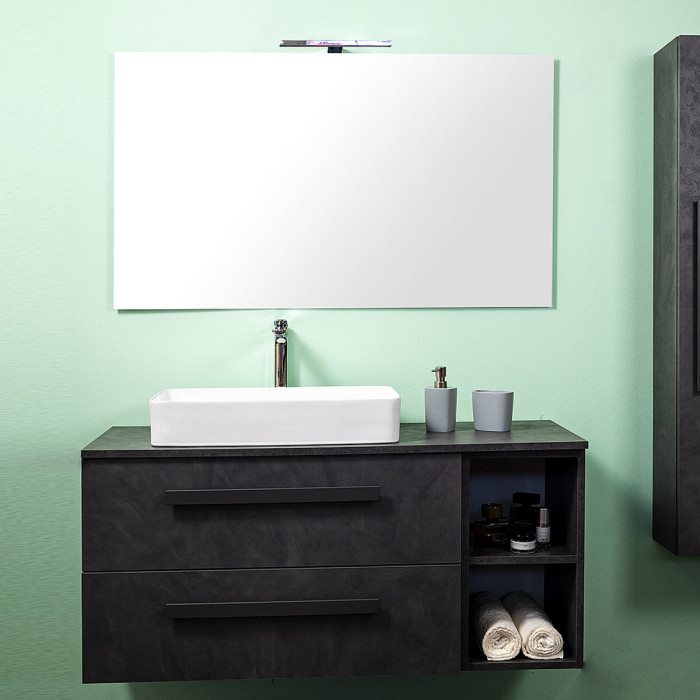 Mobile bagno sospeso con lavabo appoggio vano a giorno cm 120 Liriot Cemento chiaro grigio antracite