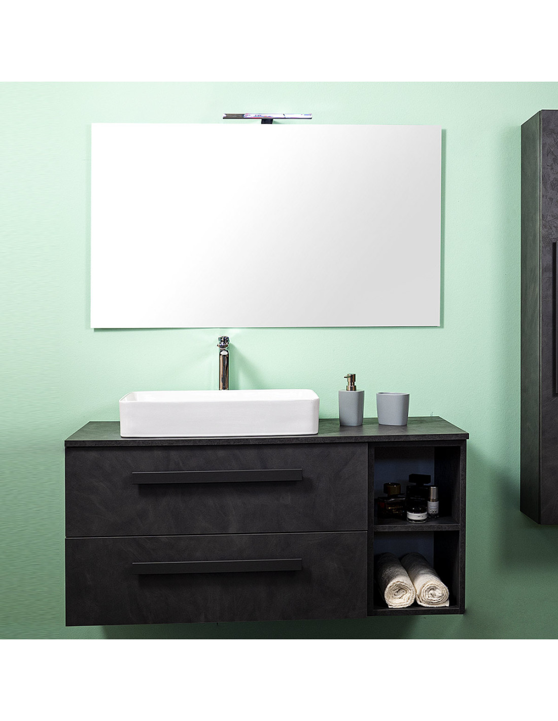 Mobile bagno sospeso con lavabo appoggio vano a giorno cm 120 Liriot Cemento chiaro grigio antracite