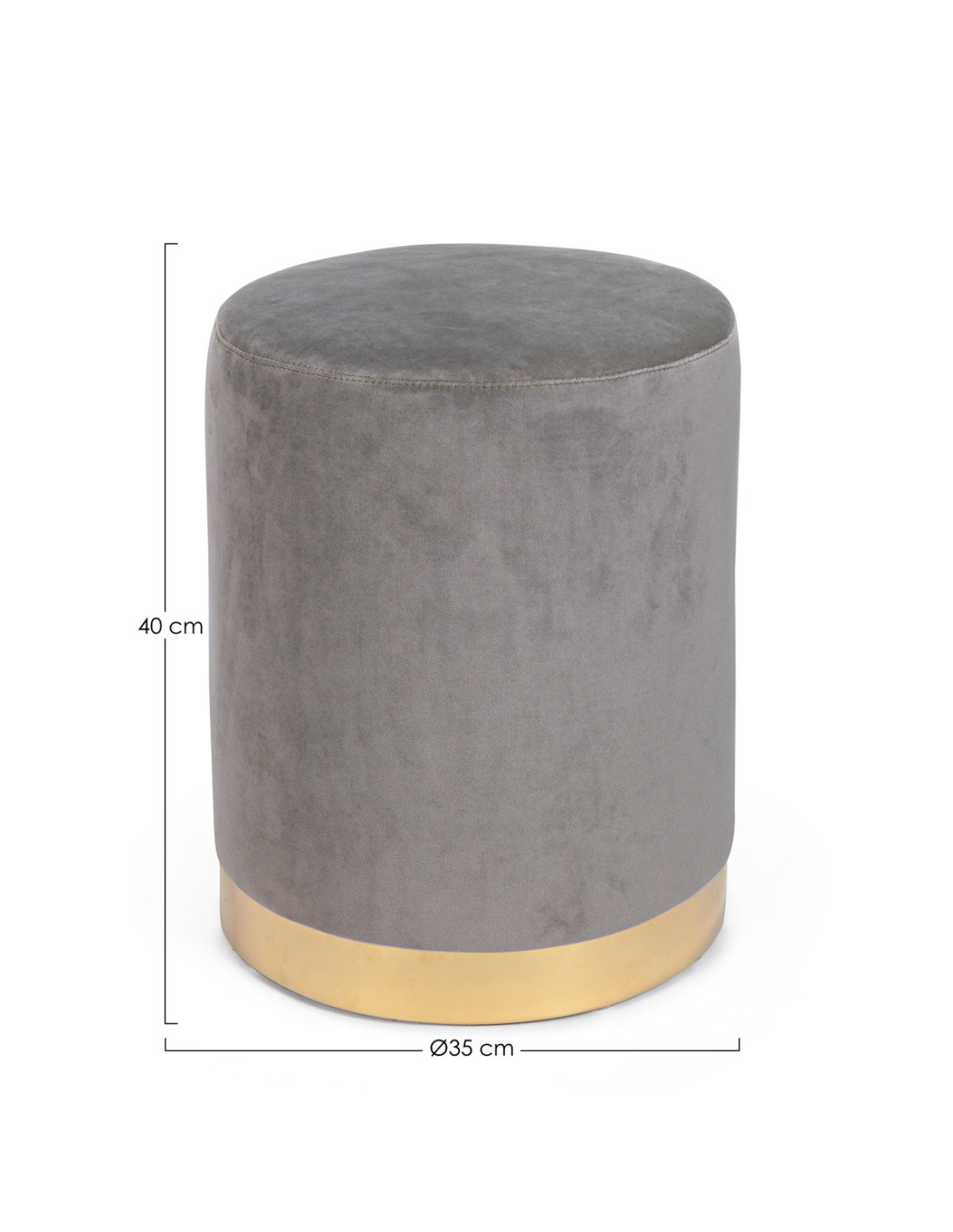 Pouf In Velluto Grigio Tortora Con Base Dorata | Sgabello Glam Per Soggiorno O Camera | Portata 150 Kg