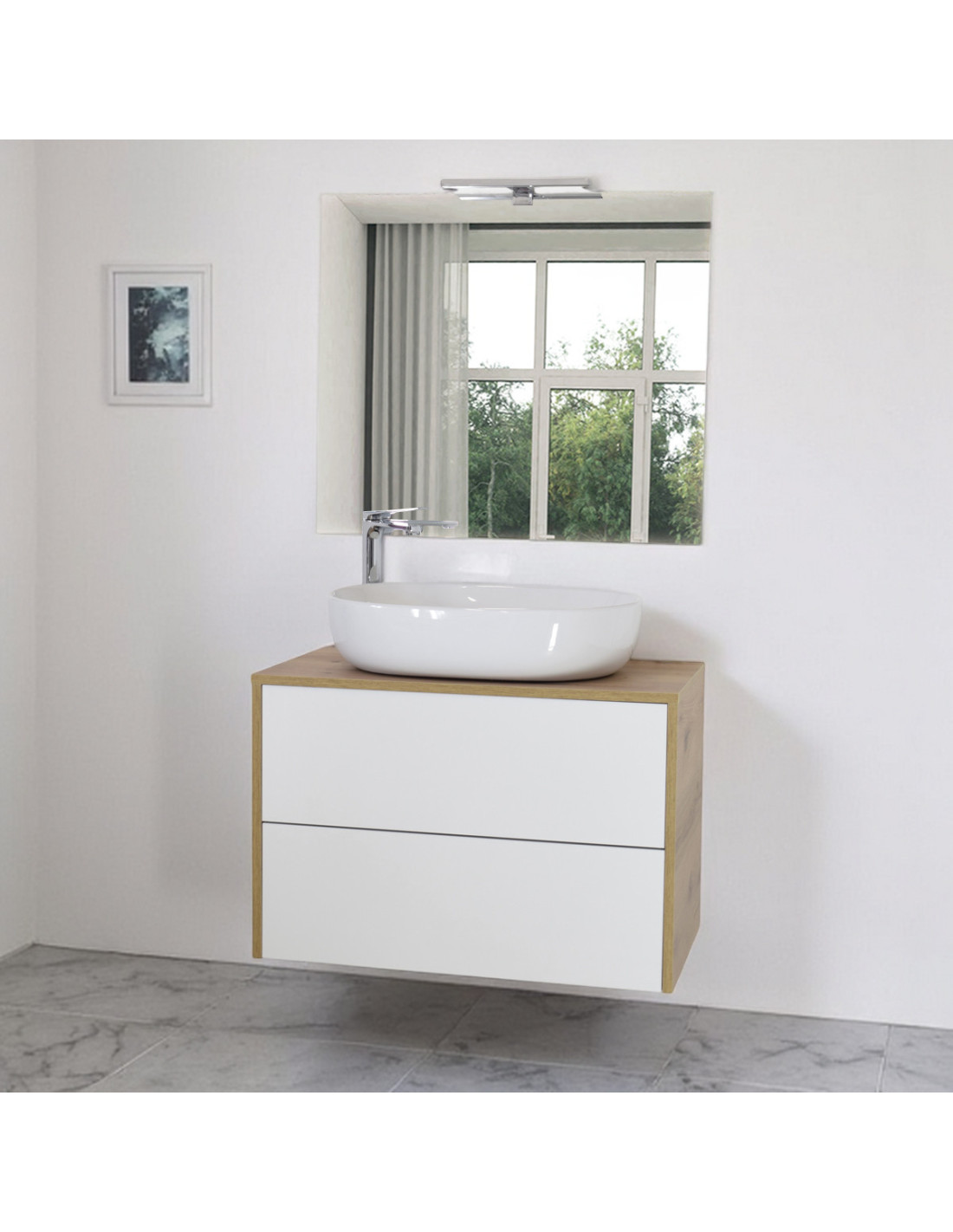 Mobile-bagno-sospeso-cm-80-apertura-push-lavabo-appoggio-specchio-luce-led-rovere-gransasso-bianco