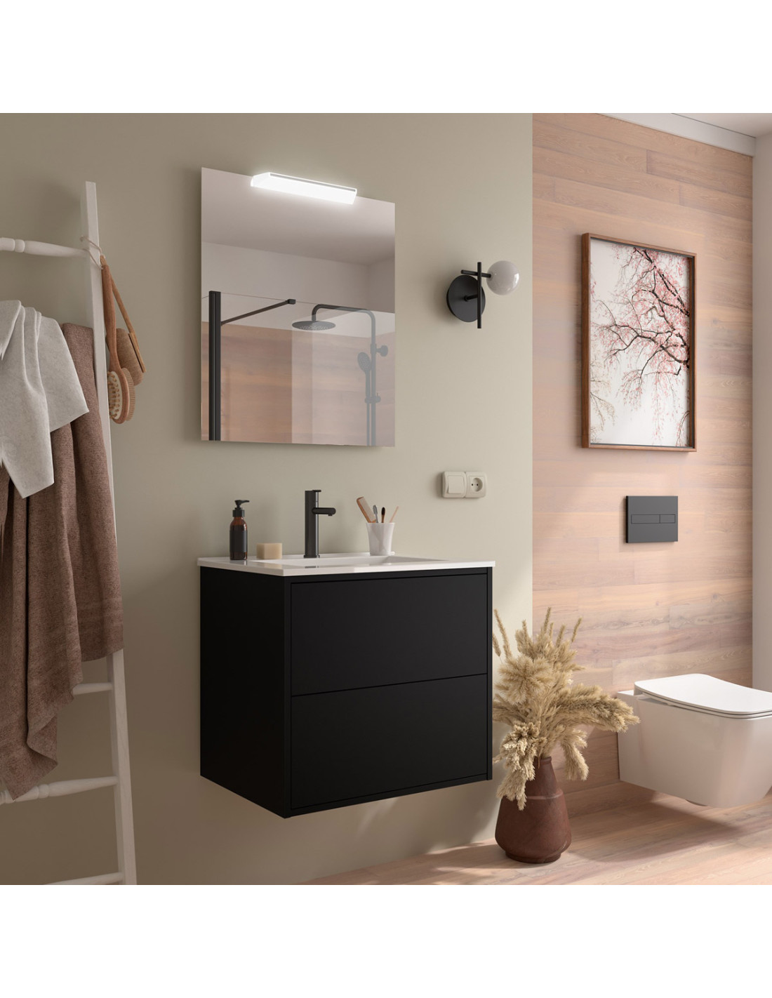 Mobile bagno sospeso apertura push cm. 80 phil nero opaco
