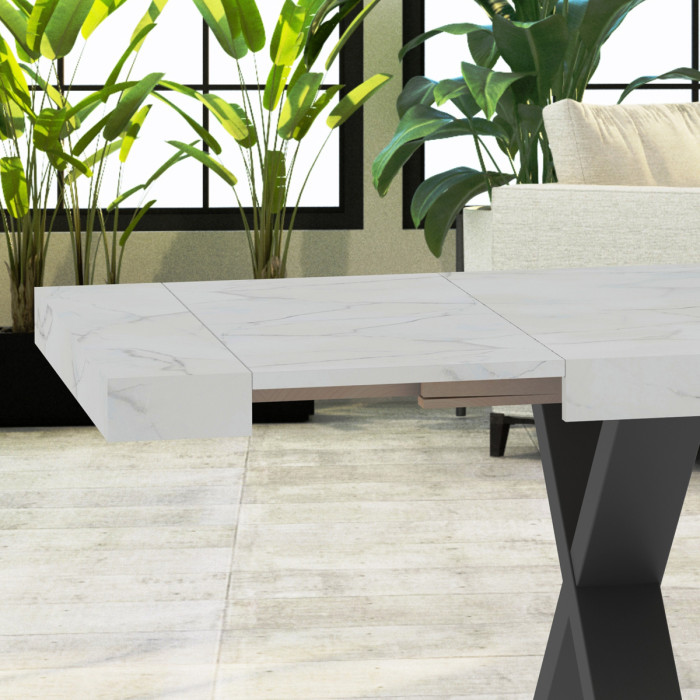 Tavolo rettangolare allungabile cm 160x90 e 180x90 XILON effetto marmo Nero