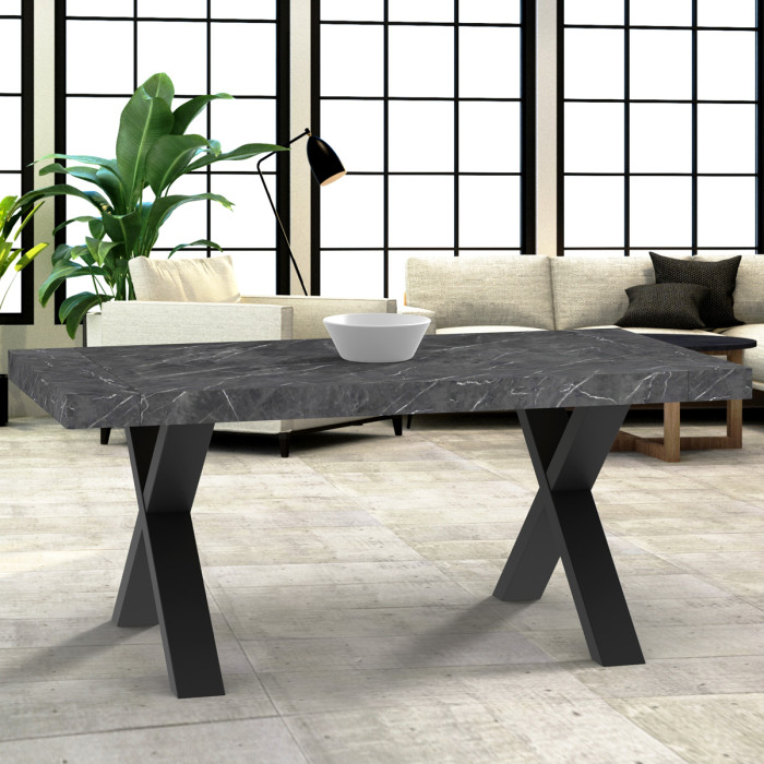 Tavolo rettangolare allungabile cm 160x90 e 180x90 XILON effetto marmo Nero