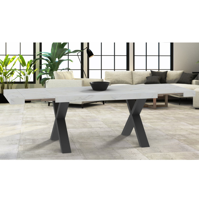 Tavolo rettangolare allungabile cm 160x90 e 180x90 XILON effetto marmo Nero