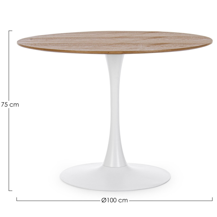 Tavolo pranzo tondo Ø 100 x h75 cm top in mdf  struttura in acciaio BLOOM Veneer Bianco