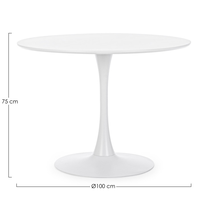 Tavolo pranzo tondo Ø 100 x h75 cm top in mdf  struttura in acciaio BLOOM Bianco