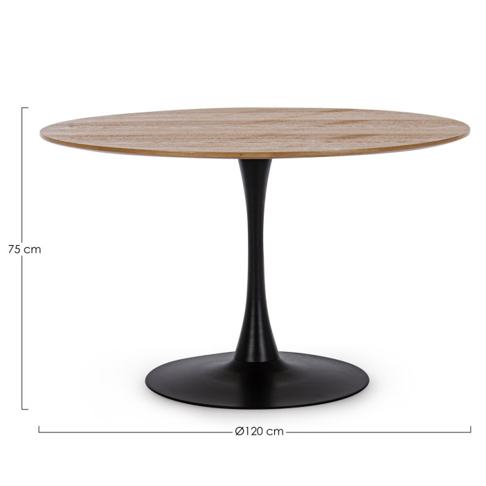 Tavolo pranzo tondo bloom Ø 120 x h75 cm top in mdf  rovere struttura in acciaio Nero