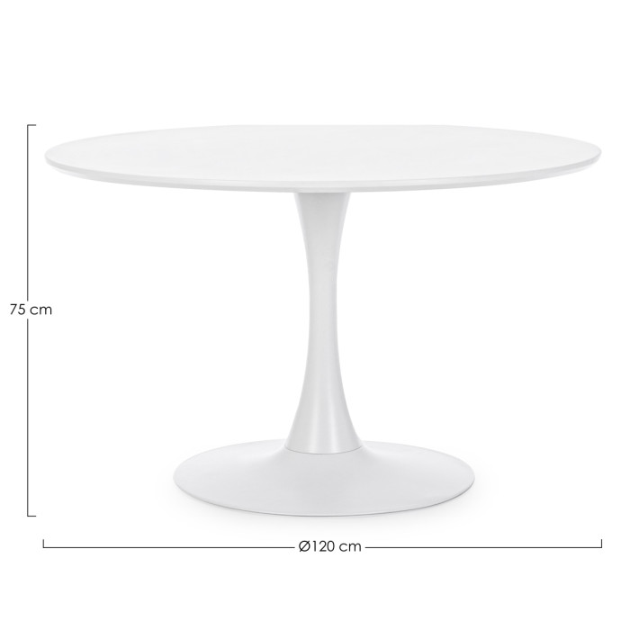 Tavolo pranzo tondo Ø 120 x h75 cm top in mdf  struttura in acciaio BLOOM Bianco