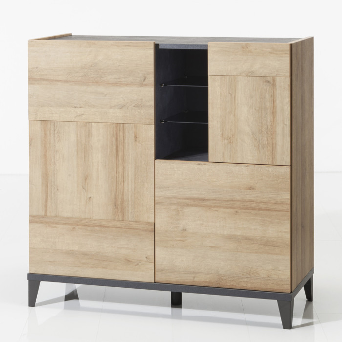 Mobile credenza 3 ante 2 mensole vetro L120 x P45 x H120 cm BLOOM Rovere/Antracite