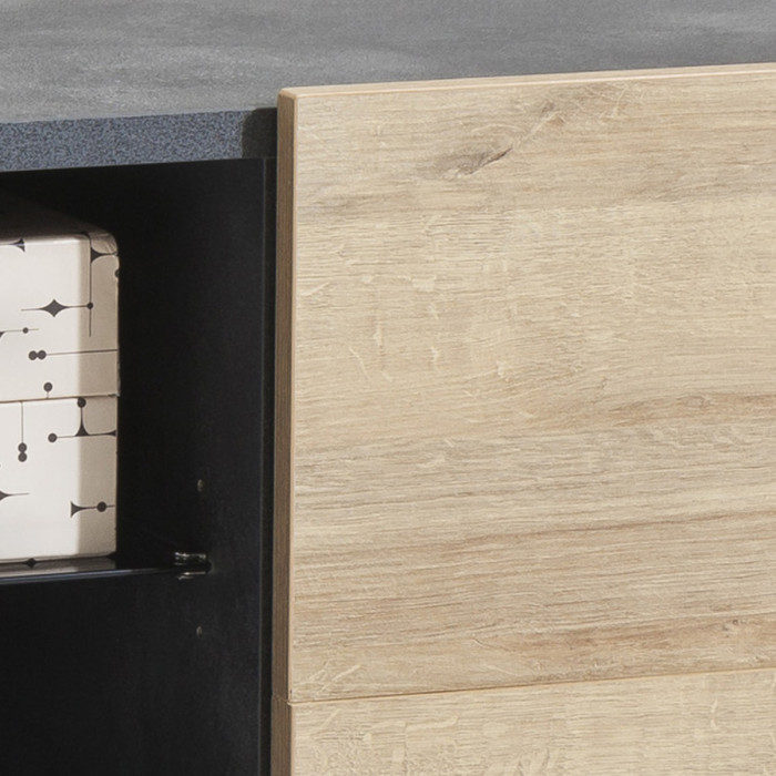 Mobile credenza 3 ante 2 mensole vetro L180 x P45 x H84 cm BLOOM Rovere/Antracite