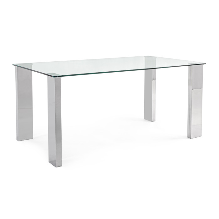 Tavolo pranzo scrivania in vetro 12 mm gambe in mdf cromo 160x90H75 cm ARLEY