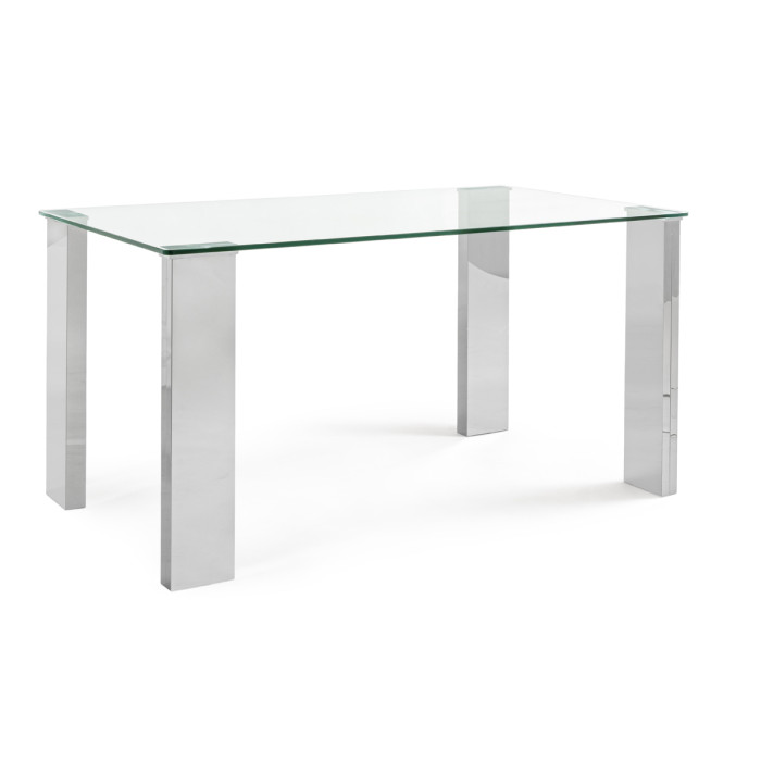 Tavolo pranzo scrivania in vetro 12 mm gambe in mdf cromo 140x80H75 cm ARLEY
