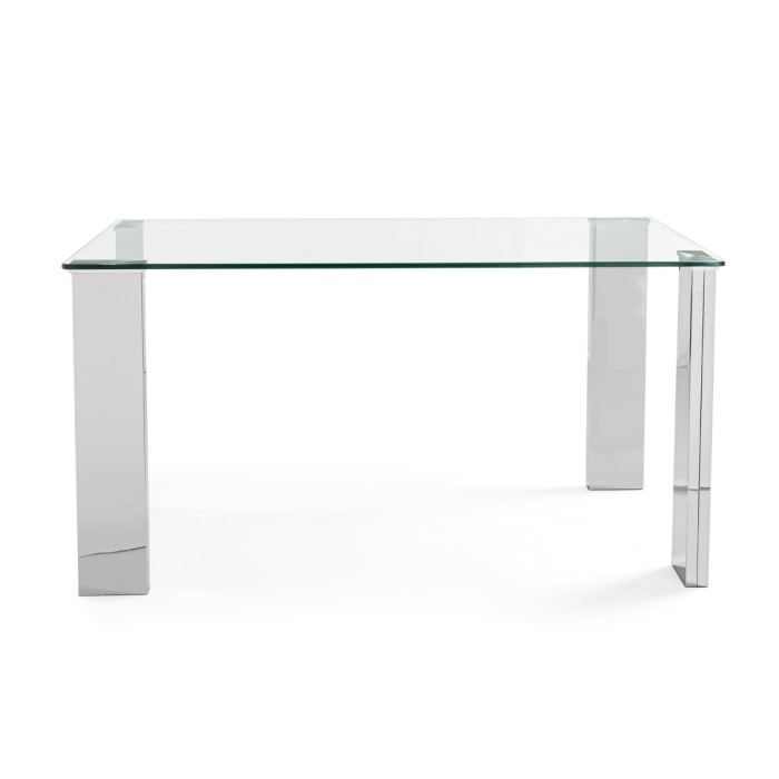 Tavolo pranzo scrivania in vetro 12 mm gambe in mdf cromo 140x80H75 cm ARLEY