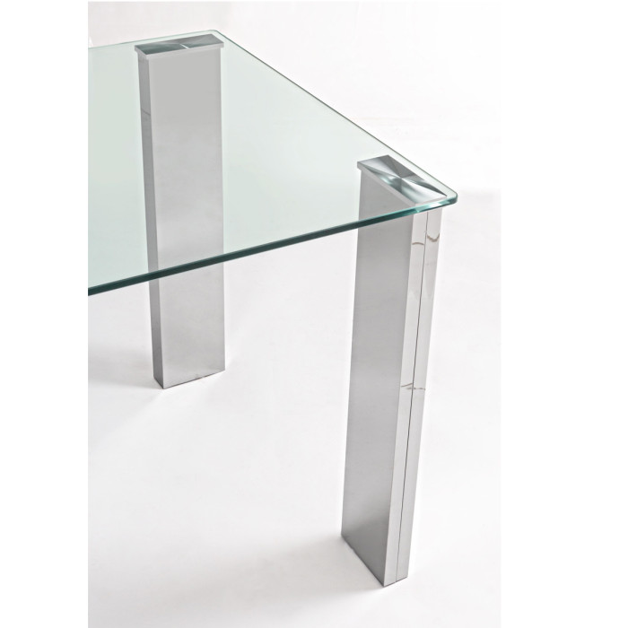 Tavolo pranzo scrivania in vetro 12 mm gambe in mdf cromo 140x80H75 cm ARLEY
