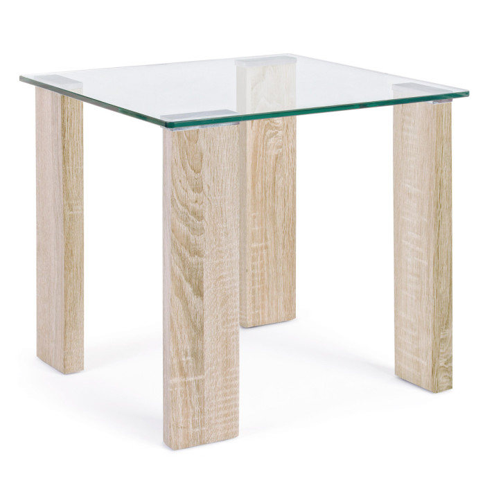 Tavolino quadrato vetro 12 mm struttura in mdf legno nature cm L55xP55xH51 ARLEY