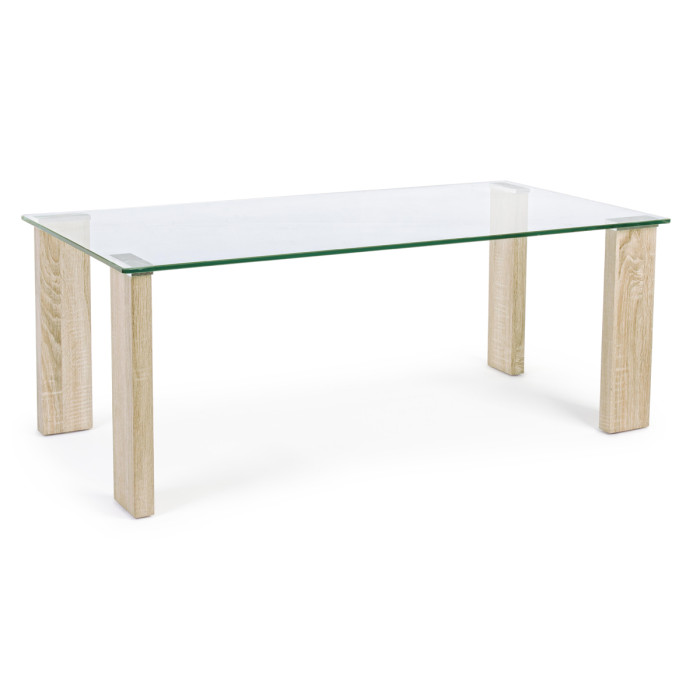Tavolino rettangolare vetro 12 mm struttura in mdf effetto legno cm L120xP60xH45 ARLEY