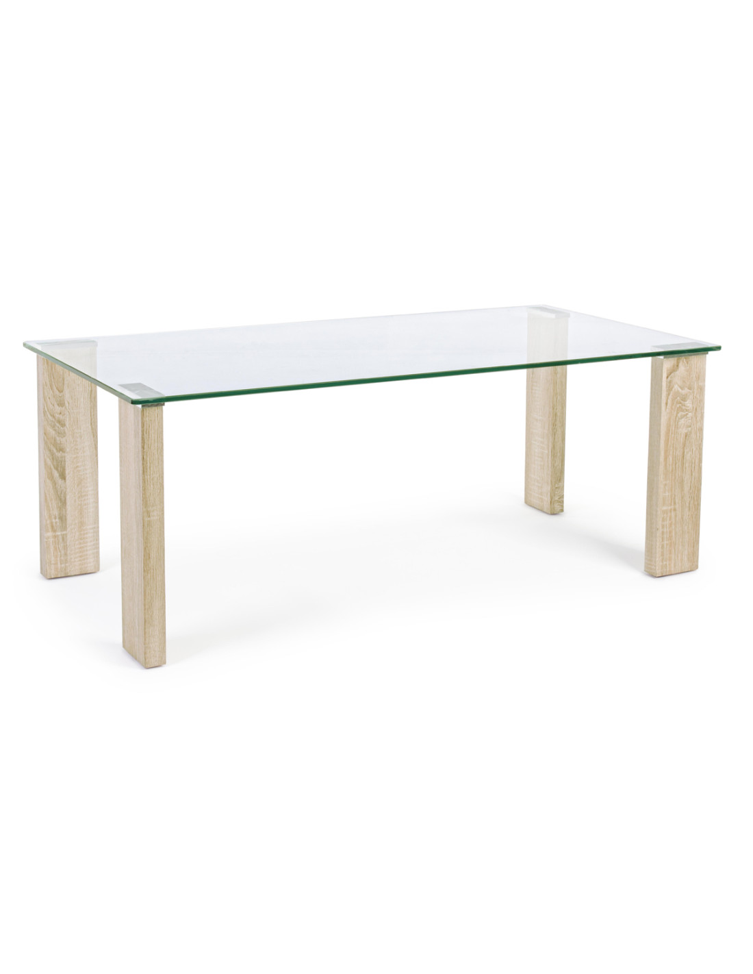 Tavolino Da Salotto Arley Yellowshop – Piano In Vetro Temperato 55x55 Cm, Gambe In MDF Cromo E Legno Naturale, Design Moderno