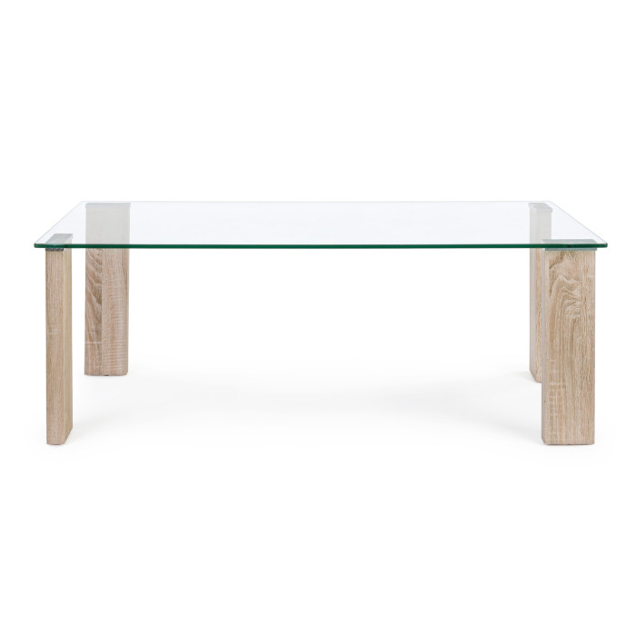 Tavolino rettangolare vetro 12 mm struttura in mdf effetto legno cm L120xP60xH45 ARLEY