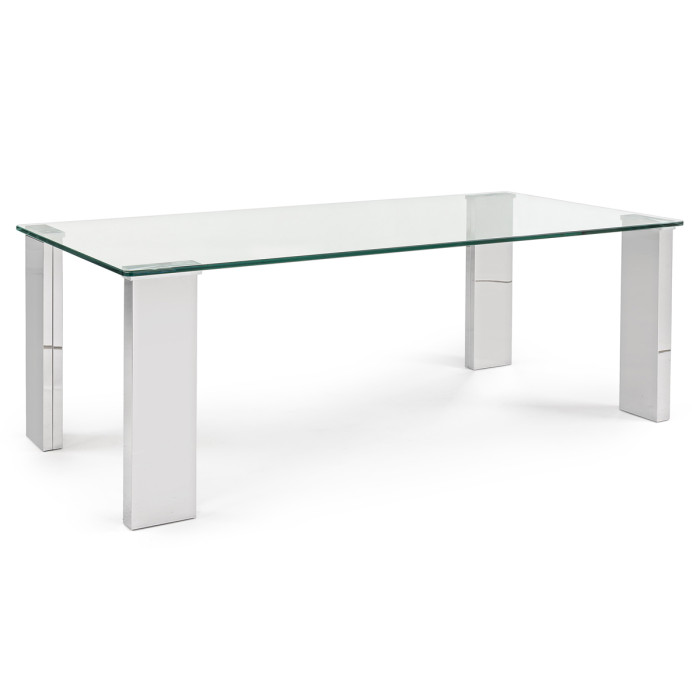Tavolino rettangolare vetro 12 mm struttura in mdf acciaio cromo cm L120xP60xH45 ARLEY