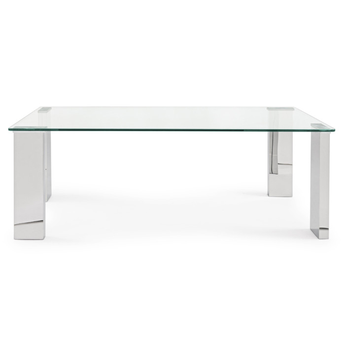 Tavolino rettangolare vetro 12 mm struttura in mdf acciaio cromo cm L120xP60xH45 ARLEY