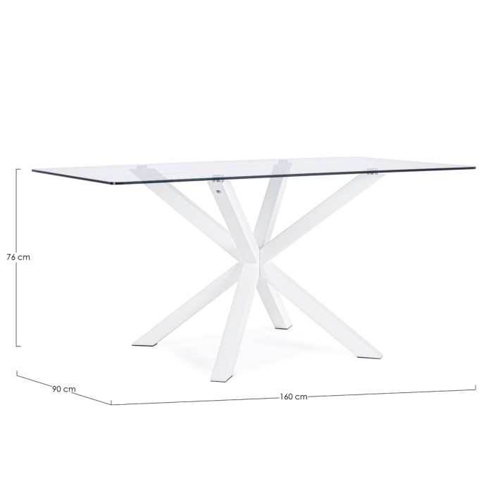 tavolo rettangolare May L160xP90xH76 cm piano in vetro struttura acciaio bianco