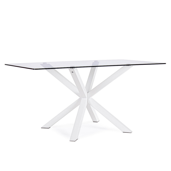 tavolo rettangolare May L160xP90xH76 cm piano in vetro struttura acciaio bianco