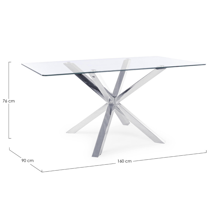 tavolo rettangolare May L160xP90xH76 cm piano in vetro struttura acciaio cromato