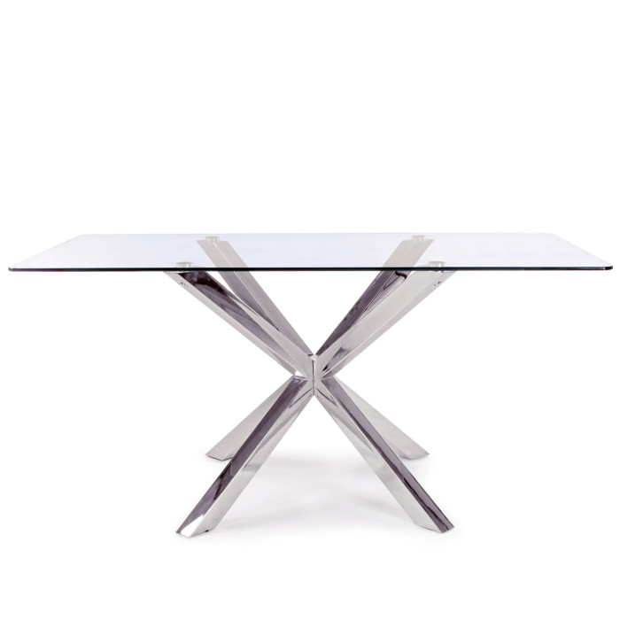 tavolo rettangolare May L160xP90xH76 cm piano in vetro struttura acciaio cromato