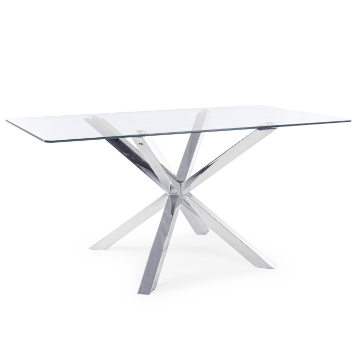 tavolo rettangolare May L160xP90xH76 cm piano in vetro struttura acciaio cromato