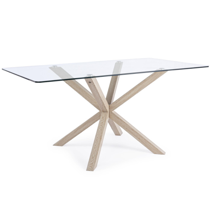 tavolo rettangolare May L160xP90xH76 cm piano in vetro struttura acciaio legno naturale