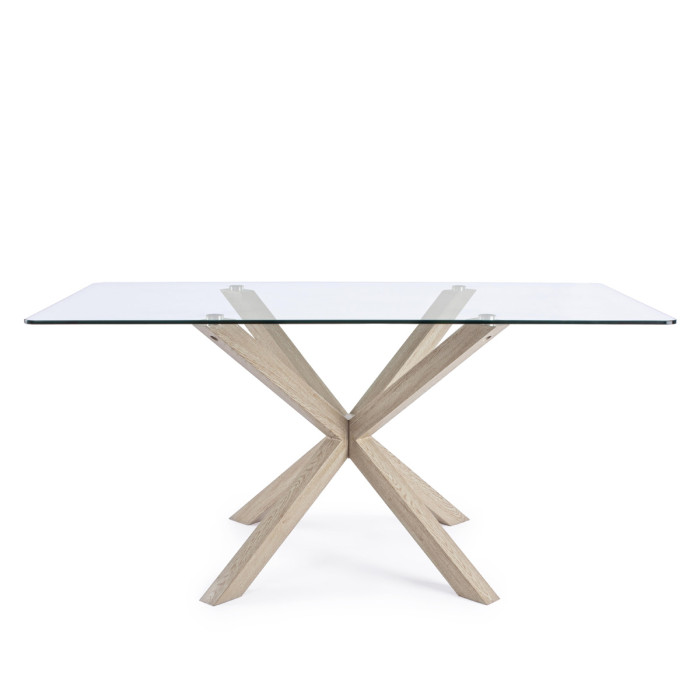 tavolo rettangolare May L160xP90xH76 cm piano in vetro struttura acciaio legno naturale