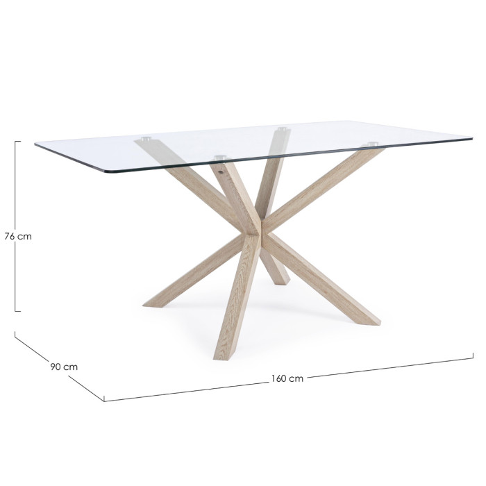 tavolo rettangolare May L160xP90xH76 cm piano in vetro struttura acciaio legno naturale