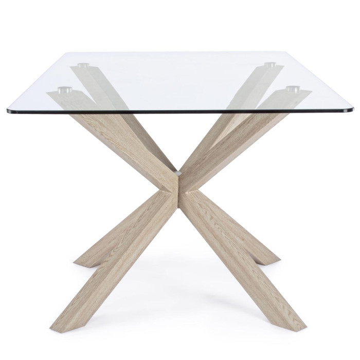 tavolo rettangolare May L160xP90xH76 cm piano in vetro struttura acciaio legno naturale