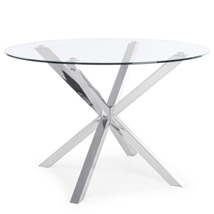 tavolo tondo May Ø L114xH76 cm piano in vetro struttura acciaio cromo