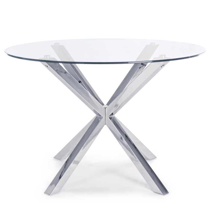 tavolo tondo May Ø L114xH76 cm piano in vetro struttura acciaio cromo