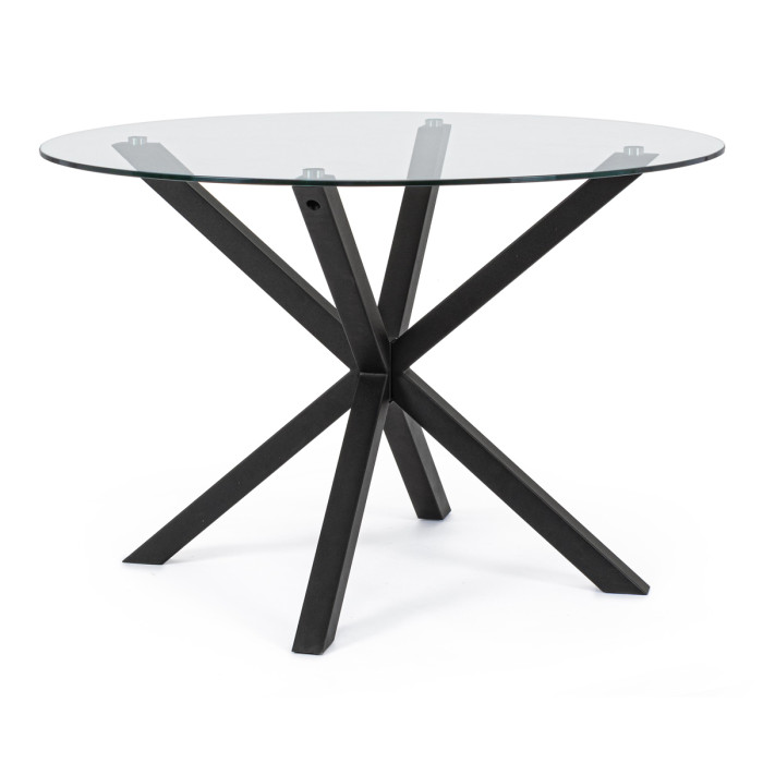 Tavolo tondo Ø L114xH76 cm piano in vetro 10 mm struttura acciaio MAY Nero
