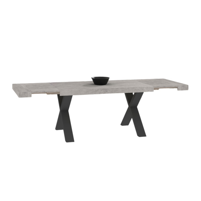 Tavolo soggiorno rettangolare allungabile oliver grigio cemento gambe a X antracite