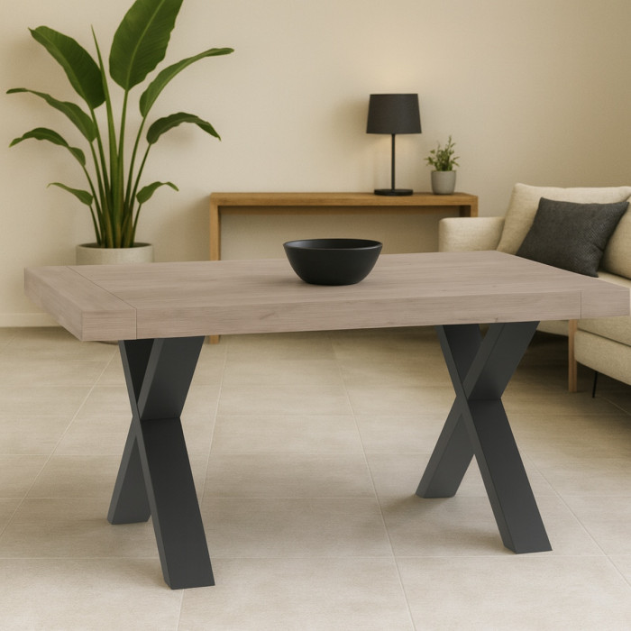 Tavolo soggiorno rettangolare allungabile oliver legno gordon gambe a X antracite