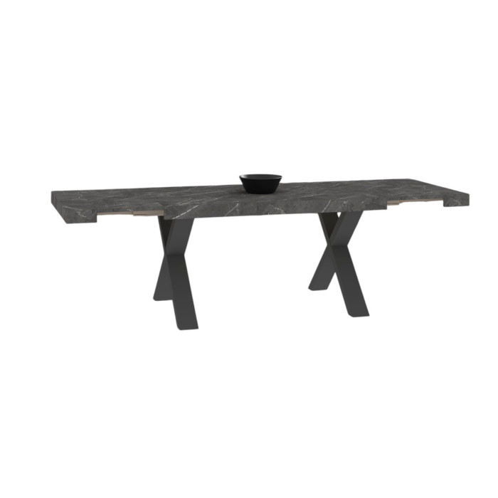 Tavolo soggiorno rettangolare allungabile oliver marmo nero gambe a X antracite