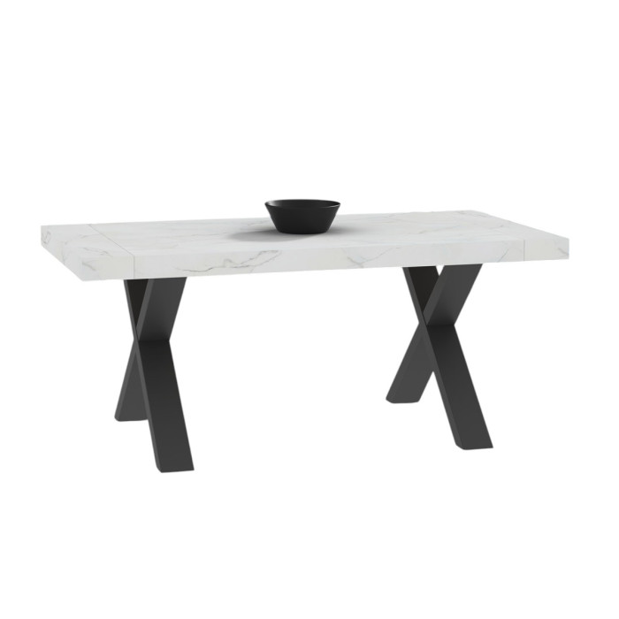 Tavolo soggiorno rettangolare allungabile oliver marmo bianco gambe a X antracite