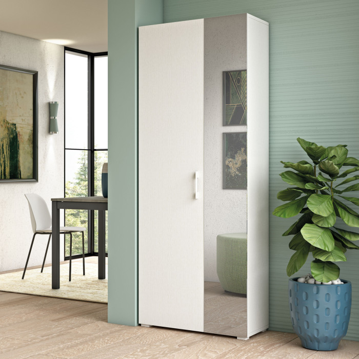 Armadio scarpiera 2 ante texture 3d 4 ripiani L72xP37xH195 cm COMPOS Bianco con specchio