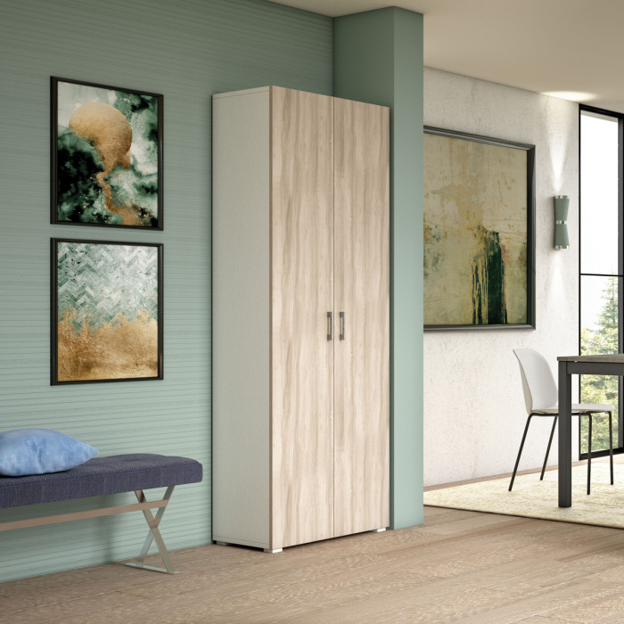 Scarpiera armadio 2 ante texture 3d 6 ripiani L73xP35xH195 cm COMPOS Bianco/Olmo