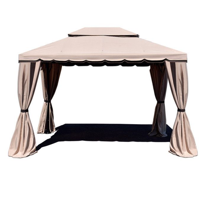 gazebo in alluminio-fortaleza-3x3-con-zanzariere-camino-antivento-beige